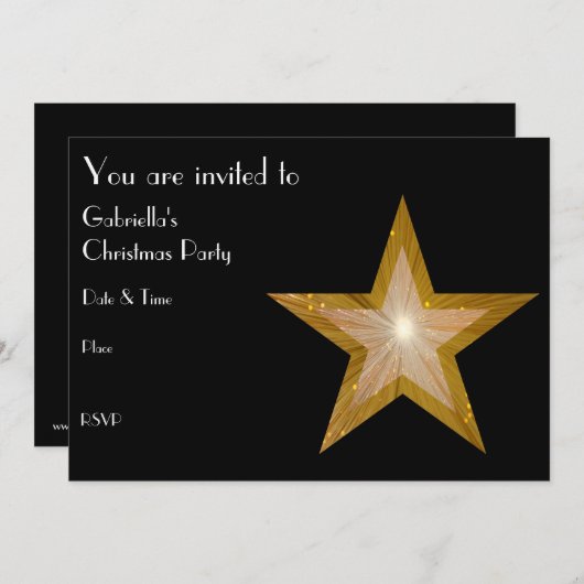 Invitation Texte avant de l'invitation Gold Star noir (Devant / Derrière)