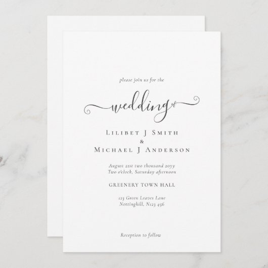 Invitation Texte blanc classique contemporain uniquement Mari (Devant / Derrière)