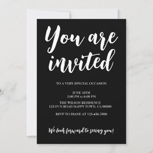 Invitation Texte blanc de fête générale monochrome moderne (Devant)