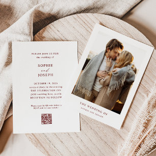Invitation Texte blanc et rouge foncé   Mariage de code QR