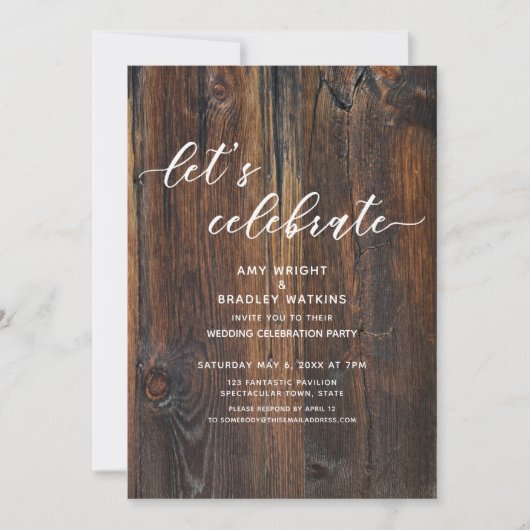 Invitation Texte Bois Script Calligraphié Célébrons (Devant)