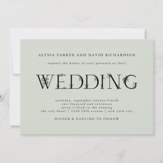 Invitation Texte botanique| Sage Green Mariage (Devant)