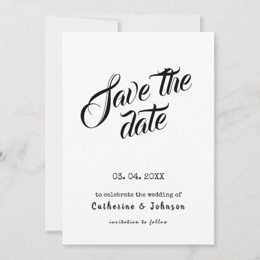 Invitation texte calligraphié minimal SAVE THE DAT (Devant)