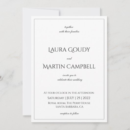 Invitation texte classique Élégance (Devant)