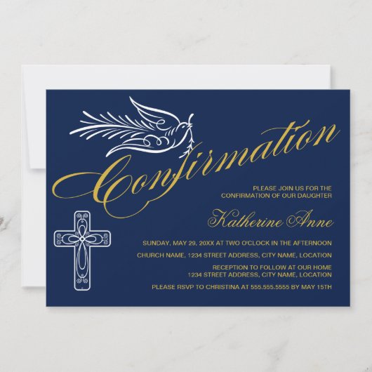 Invitation Texte de confirmation de script d'or avec croix et (Devant)