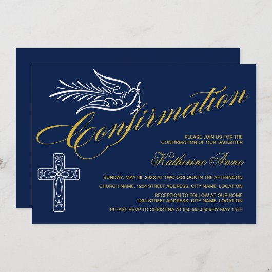 Invitation Texte de confirmation de script d'or avec croix et (Devant / Derrière)