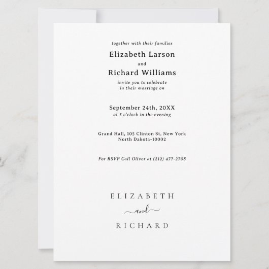 Invitation Texte de modèle de mariage (Devant)