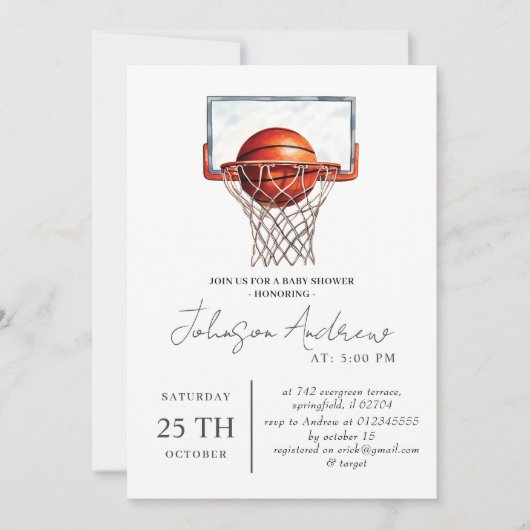 Invitation Texte du Baby shower de basketball personnel (Devant)