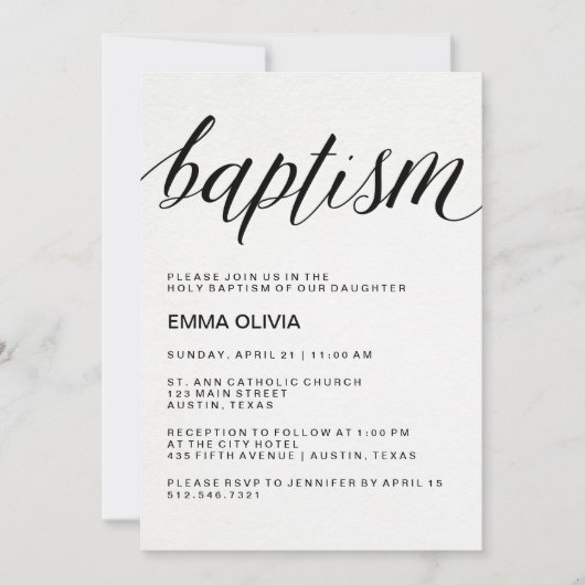 Invitation Texte élégant moderne de baptême sur le papier (Devant)