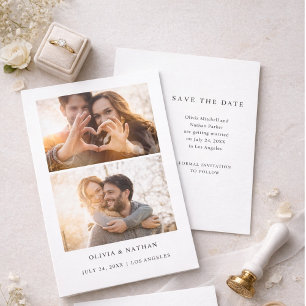 Invitation Texte Élégant Simple et 2 Photos Mariage