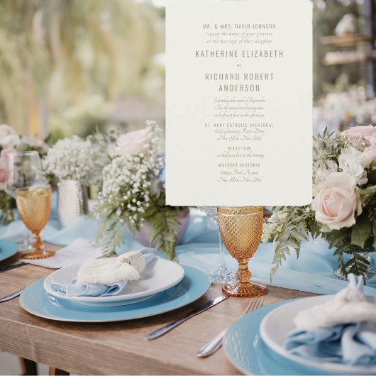 Invitation Texte en or à la crème formelle Deux sites parents