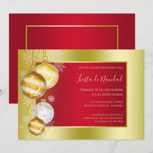 Invitation Texte espagnol stylé Ruby & Gold Noël festif (Devant / Derrière)