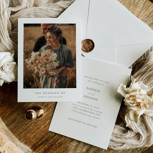 Invitation Texte et photo élégants de White et Sage | Mariage