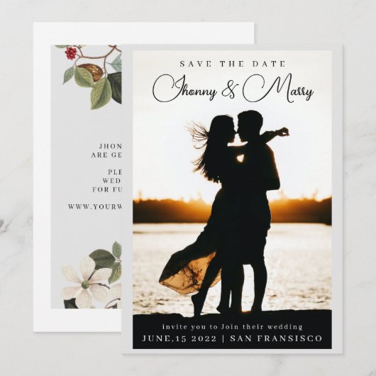 Invitation Texte et photo élégants simples | Enregistrez la d (Devant / Derrière)