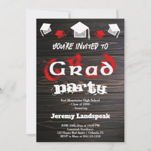 Invitation Texte flou rouge pour la fête de fin d'études à la