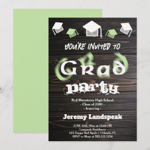 Invitation Texte flou vert pâle pour la fête de fin d'études 