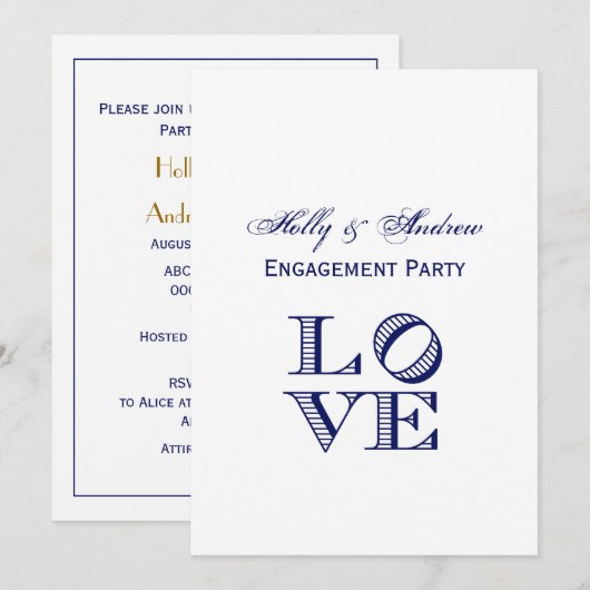Invitation Texte graphique LOVE - Bleu (Devant / Derrière)