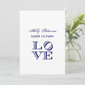 Invitation Texte graphique LOVE - Bleu (Debout devant)