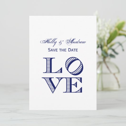 Invitation Texte graphique LOVE - Bleu (Debout devant)