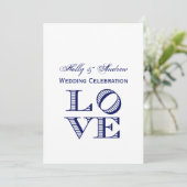 Invitation Texte graphique LOVE - Bleu (Debout devant)