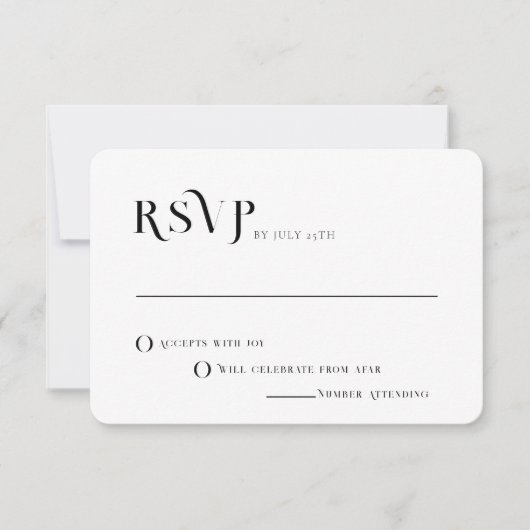 Invitation Texte Gras Noir et Blanc Chic Mariage moderne RSVP (Devant)
