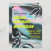 Invitation Texte holographique néon texturé anniversaire futu (Devant / Derrière)