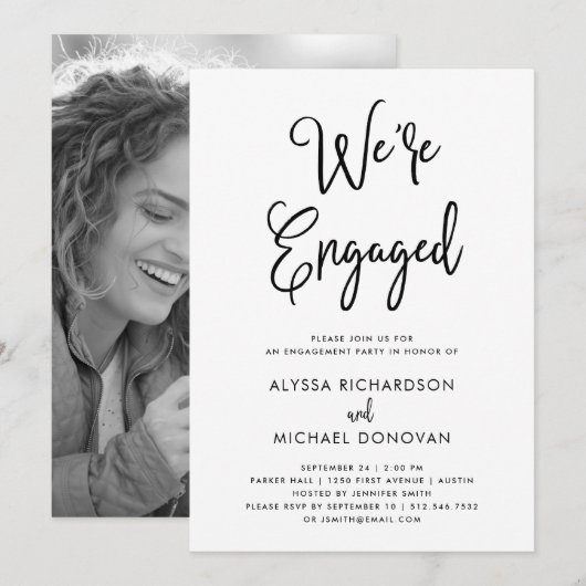 Invitation Texte lunatique avec photo | Fêtes de fiançailles (Devant / Derrière)