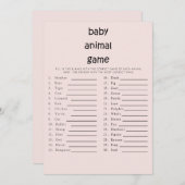 Invitation Texte mignon Baby shower bébé animal jeu rose (Devant / Derrière)