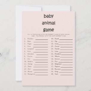 Invitation Texte mignon Baby shower bébé animal jeu rose