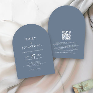 Invitation Texte minimaliste QR Code Dusty Blue Arch Mariage