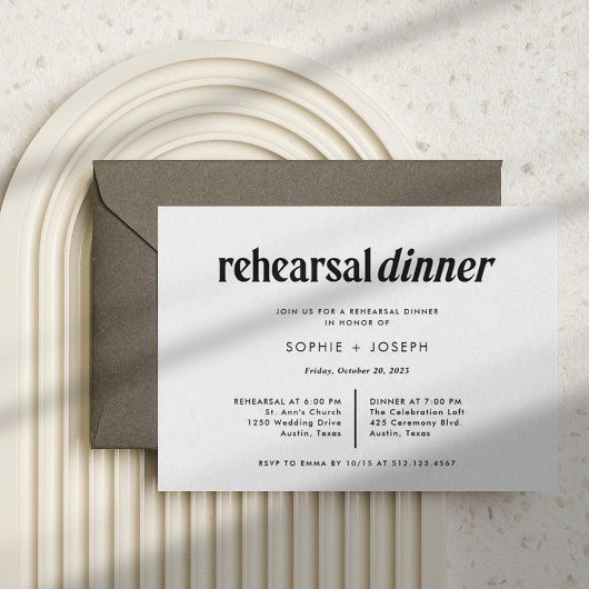 Invitation Texte moderne | Dîner de répétition noir et blanc