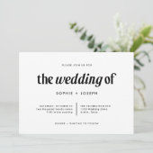 Invitation Texte moderne | Mariage noir et blanc avec code QR (Debout devant)