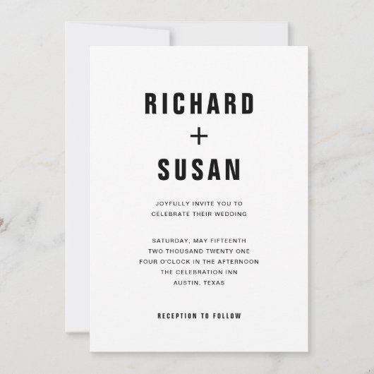 Invitation Texte moderne simple | Mariage noir et blanc (Devant)