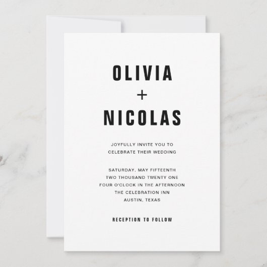 Invitation Texte moderne simple | Mariage noir et blanc (Devant)