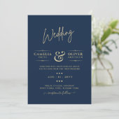 Invitation Texte monochrome bleu moderne uniquement Mariage (Debout devant)
