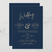 Invitation Texte monochrome bleu moderne uniquement Mariage (Devant / Derrière)