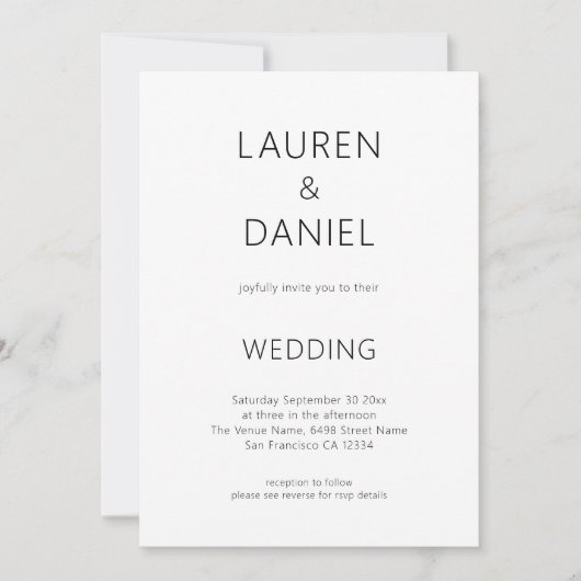 Invitation Texte simple Code QR Code noir et blanc Mariage (Devant)