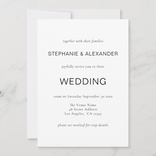 Invitation Texte simple Code QR noir blanc Mariage Invit (Devant)