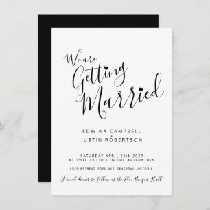 Invitation Texte simple en noir mono sur mariage blanc