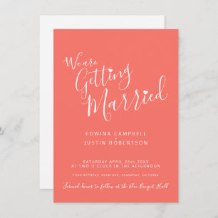 Invitation Texte simple et coeur corail blanc mariage invite