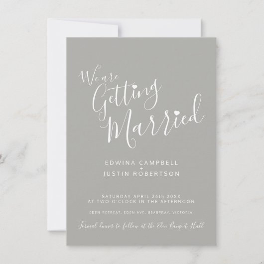 Invitation Texte simple et coeur gris blanc mariage invite (Devant)