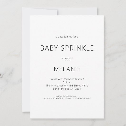 Invitation Texte Simple Genre Neutre Bébé Sprinkle Douche (Devant)