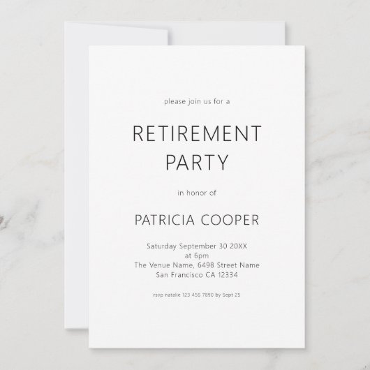 Invitation Texte simple Partie de retraite en noir et blanc u (Devant)