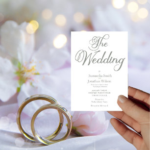 Invitation Texte vert Sage moderne sur Mariage blanc simple