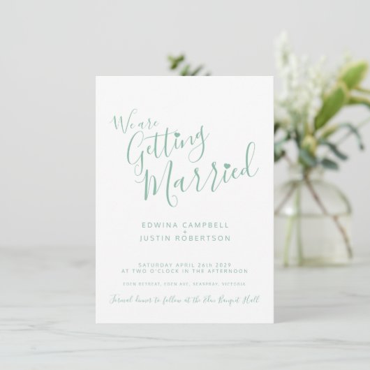 Invitation Texte vert simple sur le mariage blanc (Debout devant)