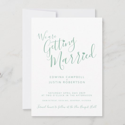 Invitation Texte vert simple sur le mariage blanc (Devant)