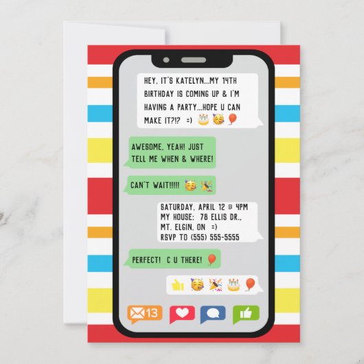 Invitation Textes Anniversaire Fête Invitation, Teenage Party (Devant)