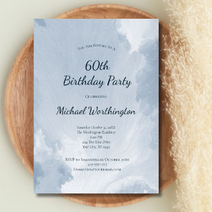 Invitation Texture Aquarelle Bleue Hommes 50e 60e Anniversair