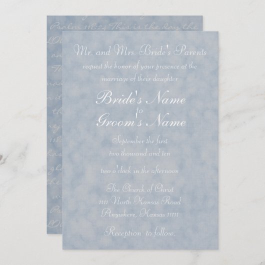 Invitation Texture Bleu avec Verset de Mariage (Devant / Derrière)