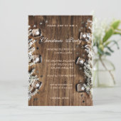 Invitation Texture de bois, flocons de neige, fête de Noël d' (Debout devant)